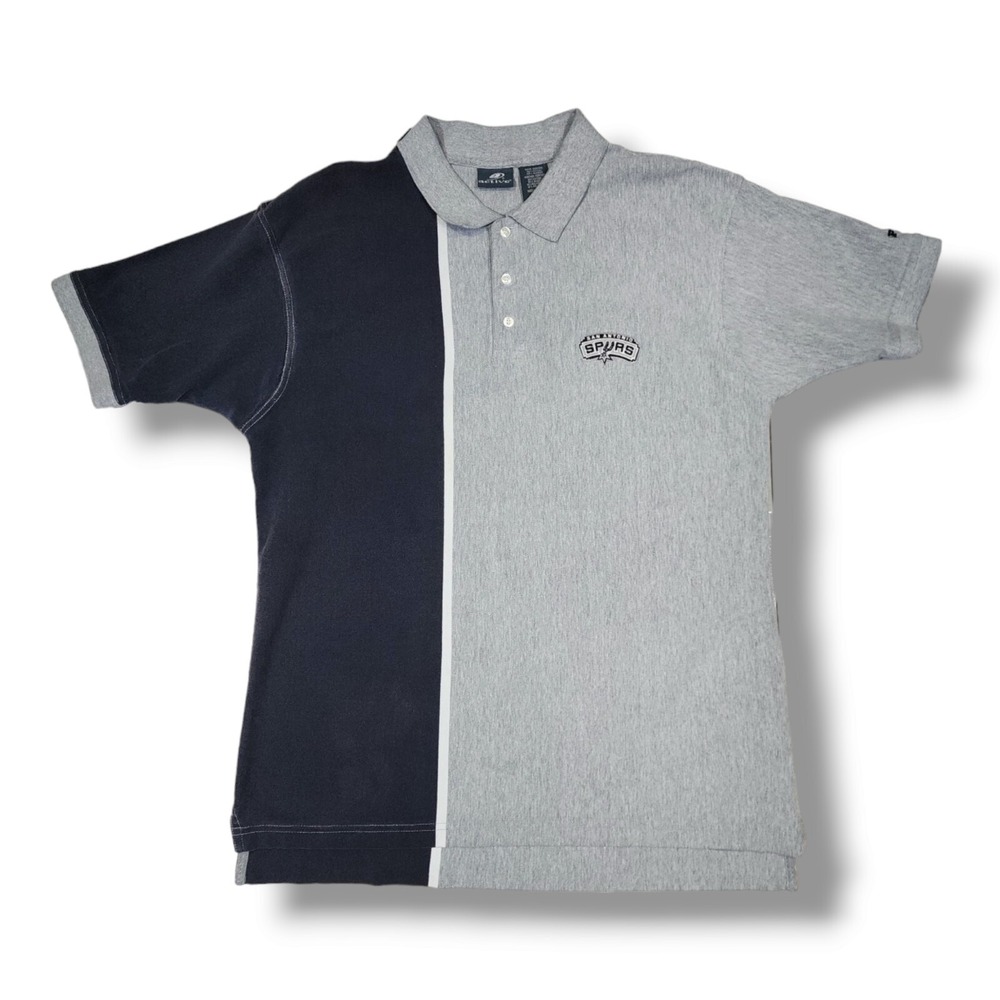 Vintage San Antonio Spurs Heather Gray/Blue Shor Sleeve Polo By active Shirt‎ XL